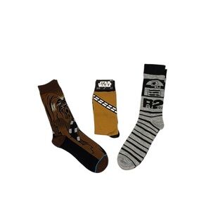 Star Wars Socks Chewbacca R2-D2 3 Pair Crew Nerdcore Lot Nostalgia Pop Culture